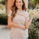 XL Tan Keyhole Cutout Top