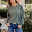 Large Olive Raw Edge Detail Waffle Knit Top