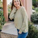 Large Light Green Raw Edge Detail Waffle Knit Top