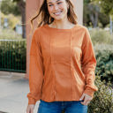 Large Orange Raw Edge Detail Waffle Knit Top