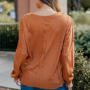 Large Orange Raw Edge Detail Waffle Knit Top