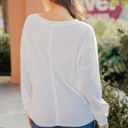 Large White Raw Edge Detail Waffle Knit Top