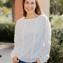 Small White Raw Edge Detail Waffle Knit Top