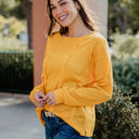 Large Yellow Raw Edge Detail Waffle Knit Top