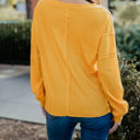 Large Yellow Raw Edge Detail Waffle Knit Top