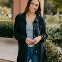 Large Black Open Waffle Knit Oversized Button Up