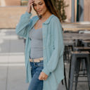 Medium Blue Open Waffle Knit Oversized Button Up