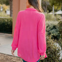 Medium Pink Open Waffle Knit Oversized Button Up