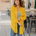 Medium Yellow Open Waffle Knit Oversized Button Up