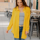 Small Yellow Open Waffle Knit Oversized Button Up