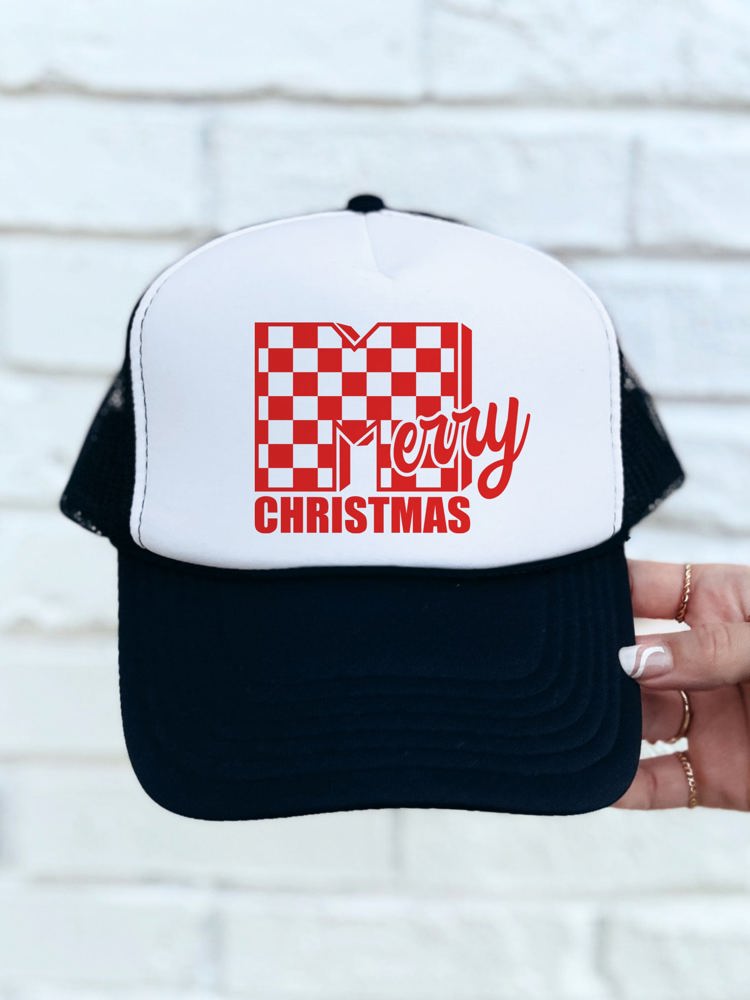 Checkered Merry Christmas Trucker Hat