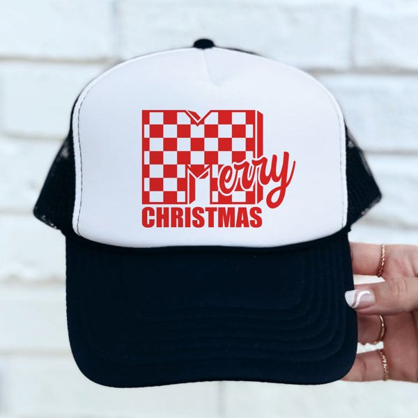 Checkered Merry Christmas Trucker Hat