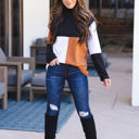 Small Black White Orange Tri-color Mockneck Emrie Top