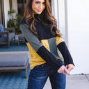 Large Black Yellow Olive Tri-color Mockneck Emrie Top