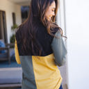 Large Black Yellow Olive Tri-color Mockneck Emrie Top