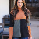 Medium Orange Black Olive Tri-color Mockneck Emrie Top