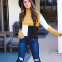 Large Yellow Black White Tri-color Mockneck Emrie Top