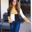 Large Yellow Black White Tri-color Mockneck Emrie Top
