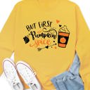 Large Yellow But First... Pumpkin Spice Latte Graphic Sweatshirt