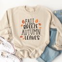 Large Tan Fall Breeze Autumn Leaves Graphic Sweatshirt