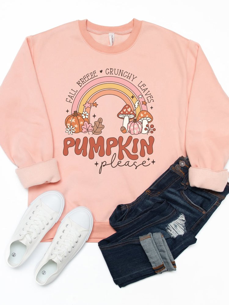 Fall Rainbow Pumpkin Please Graphic Sweatshirt