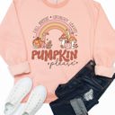 Large Peach Fall Rainbow Pumpkin Please Graphic Sweatshirt