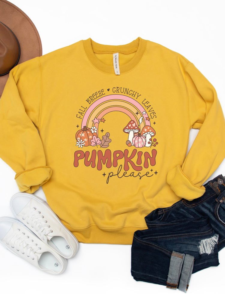 Fall Rainbow Pumpkin Please Graphic Sweatshirt