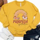 Small Yellow Fall Rainbow Pumpkin Please Graphic Sweatshirt