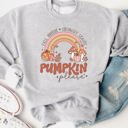 Large Gray Fall Rainbow Pumpkin Please Graphic Sweatshirt