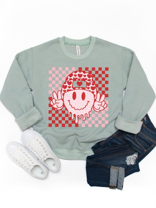 Checker Valentine Smiley Face Graphic Sweatshirt