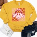 Large Yellow Checker Valentine Smiley Face Graphic Sweatshirt