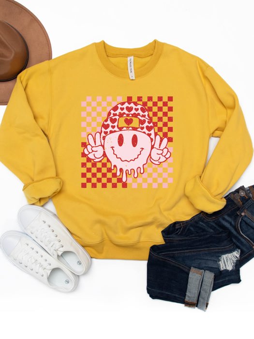 Checker Valentine Smiley Face Graphic Sweatshirt