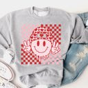 Large Gray Checker Valentine Smiley Face Graphic Sweatshirt