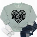 Large Sage Checkered Heart XOXO Graphic Sweatshirt