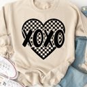 Large Tan Checkered Heart XOXO Graphic Sweatshirt