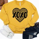 Large Yellow Checkered Heart XOXO Graphic Sweatshirt