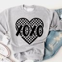 Large Gray Checkered Heart XOXO Graphic Sweatshirt