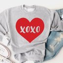 Large Gray XOXO Heart Graphic Sweatshirt