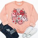 Medium Peach Valentine Smiley Face Graphic Sweatshirt