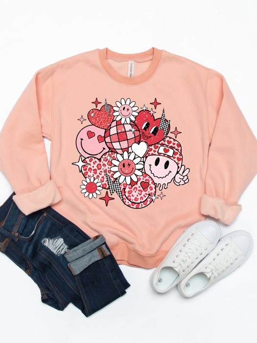 Valentine Smiley Face Graphic Sweatshirt