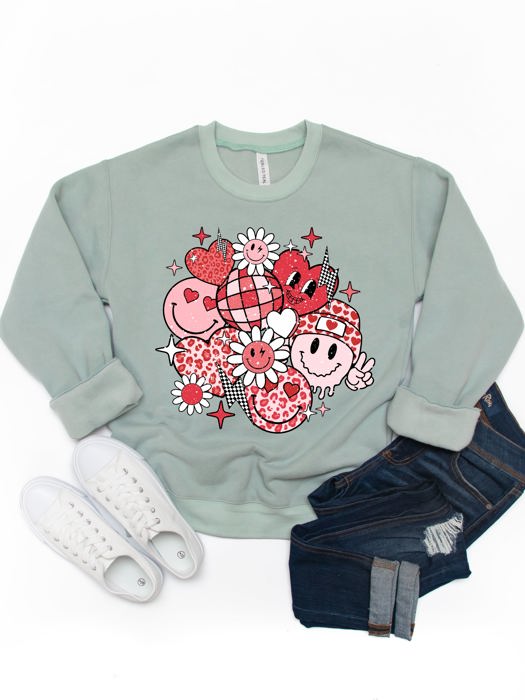 Valentine Smiley Face Graphic Sweatshirt