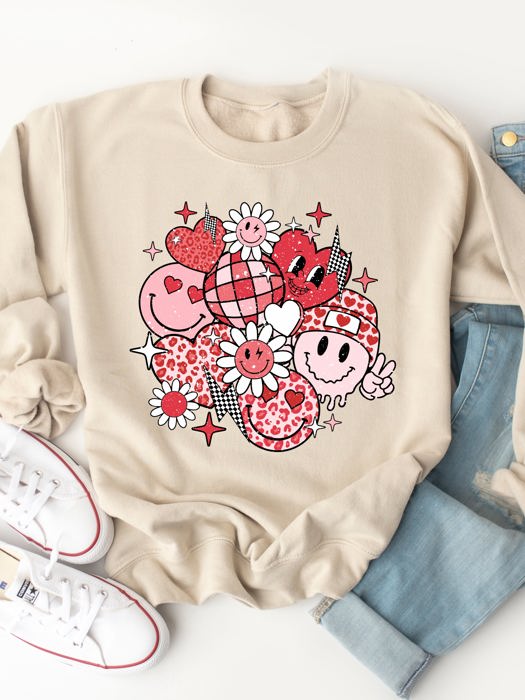 Valentine Smiley Face Graphic Sweatshirt