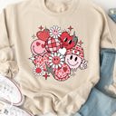 Medium Tan Valentine Smiley Face Graphic Sweatshirt