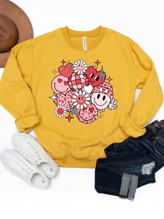 Valentine Smiley Face Graphic Sweatshirt