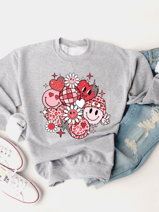 Valentine Smiley Face Graphic Sweatshirt