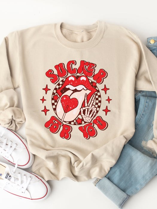 Sucker for You Lips Graphic Sweatshirt