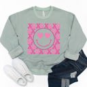 Large Sage XOXO Smiley Face Graphic Sweatshirt