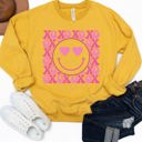 Large Yellow XOXO Smiley Face Graphic Sweatshirt