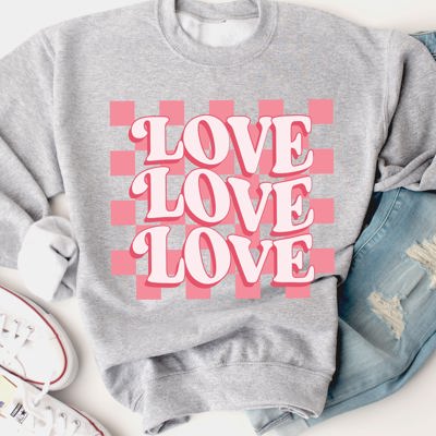 Checker Background Love Graphic Sweatshirt