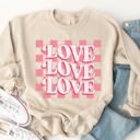 Large Tan Checker Background Love Graphic Sweatshirt